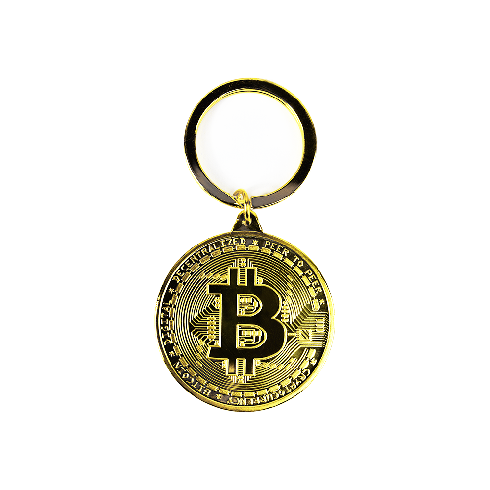 Bitcoin brass keyring gold