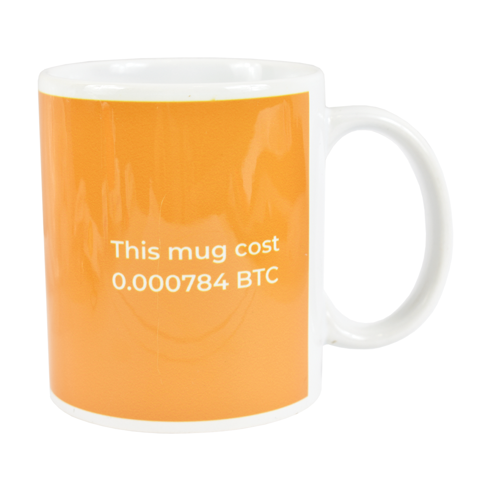 Ceramic mug with Bitcoin This mug cost logo