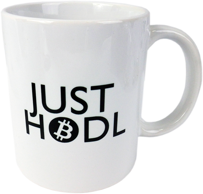 Ceramic mug with Bitcoin JUST HODL logo